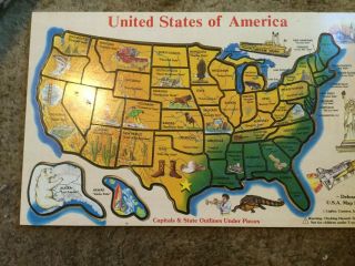 United States Of America Map - Wood Puzzle With The Capital And State Outline