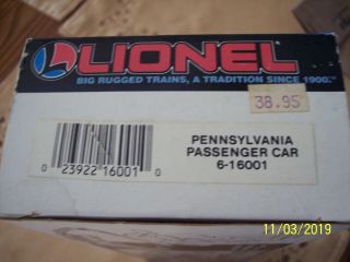 Lionel 6 - 16001 PRR/Pennsylvania Coach Illuminated Passenger Car O - 27/O - Gauge 2