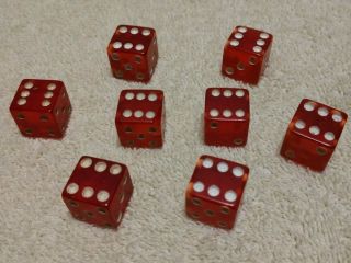 8 Vintage Red Transparent 6 Sided Dice 5/8 Inch