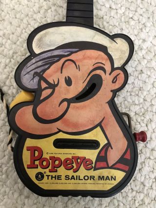 1960s Mattel Music Maker Guitar Toy Popeye The Sailor Man Wind Up Musical Guitar
