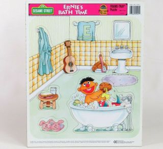 Vintage Sesame Street Puzzle Ernie Bath Duckie Time Frame Tray Muppets Duck 1984 2