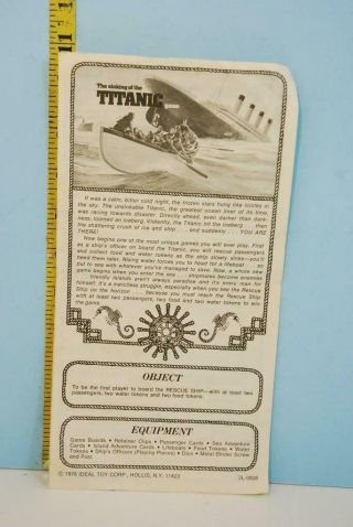 The Sinking Of The Titanic Game Rules Only Ideal Toy Company 1976