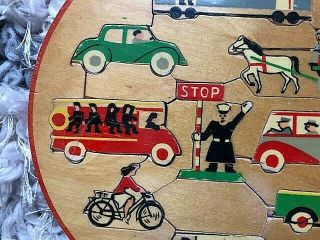 Vintage Simplex Round Wood Puzzle Made in Holland Streetcar Bus Fire Truck Bike 3