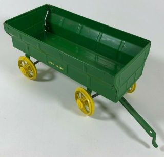 Vintage John Deere Green Yellow Metal Toy Wagon Grain Farm Trailor The Ertl Co.