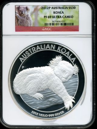 Australia 2012 - P $30 Proof Koala 1 Kilo.  999 Silver Pf69 Ucam Ngc 3679496 - 037