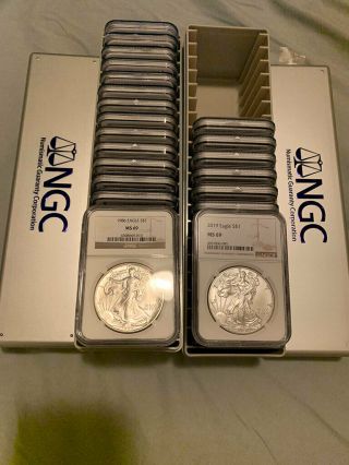 1986 - 2019 American Silver Eagle - Complete Date Set - Ngc Ms69