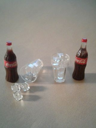 1:12 Set Of 2 Coca Cola/coke Bottles With Glasses & Ice For Action Figures/dolls