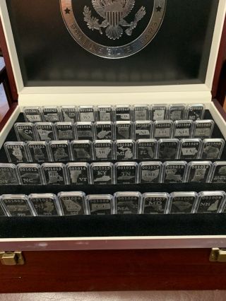 Set Of 50 U.  S.  State.  999 One Ounce Silver Bars In Case From The Federated