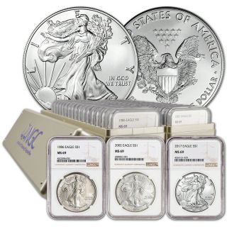 34 - Pc.  1986 - 2019 American Silver Eagle Complete Date Set Ngc Ms69 Large Label