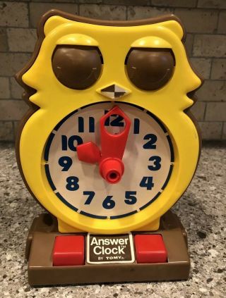 Vintage 1975 Tomy Answer Clock Owl Home School Educational Toy Learn Tell Time