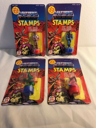 Set Of 4 Motu Masters Of The Universe (he Man,  Orko,  Etc) Figural Stamps