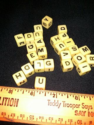 26 Vintage Letters Cubes Crafts Jewelry Hard Plastic 7/16 " Sq