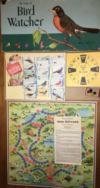 1958 Game Of Bird Watcher Parker Brothers Birding Board Game Complete Vg Cards