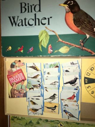 1958 GAME OF BIRD WATCHER Parker Brothers Birding Board Game COMPLETE VG Cards 2