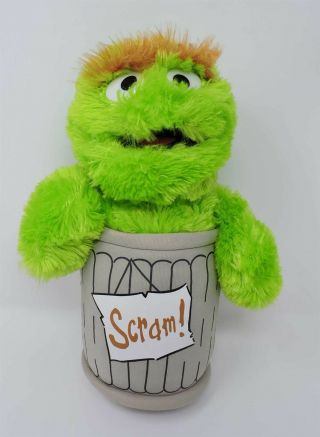 Sesame Street Oscar The Grouch Plush In Trash Can Scram 14 " Soft Toy Green