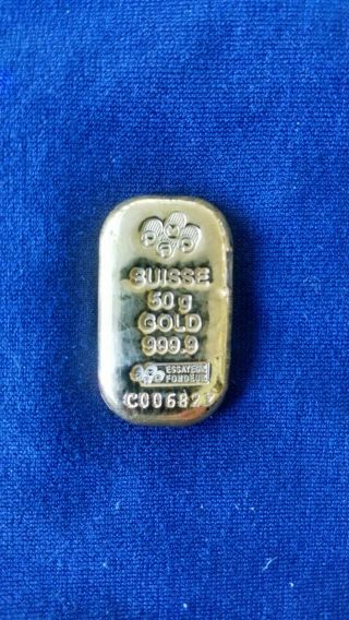 50 Gram Gold Bar - Pamp Suisse (cast,  W/assay) Certified Number ; C 006821