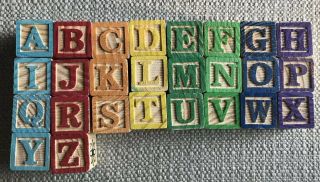 26 Wooden Classic Multicolored Alphabet Blocks With Pictures
