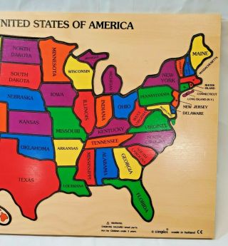 Wood Puzzle Map United States Simplex Made in Holland Match State w/ Capital 3
