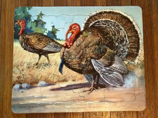 Platt & Munk Co Vtg Tom Turkey Gobbler Tray Wild Game Birds Puzzle Thanksgiving