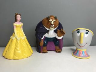 Set Of 3 Vintage Beauty And The Beast Hand Puppets - Belle Beast & Chip - Rubber