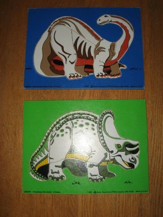 2 Vintage 1987 Judy Instructo Wooden Puzzles Dinosaurs Made In Usa/collectible