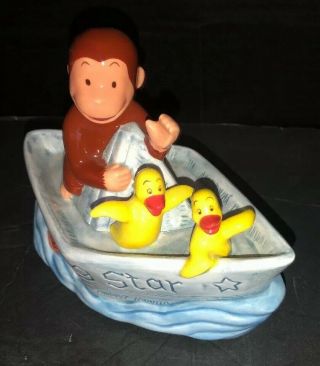 Curious George Music Box / Ceramic Musical Ship - Row Your Boat 1997 Hmco