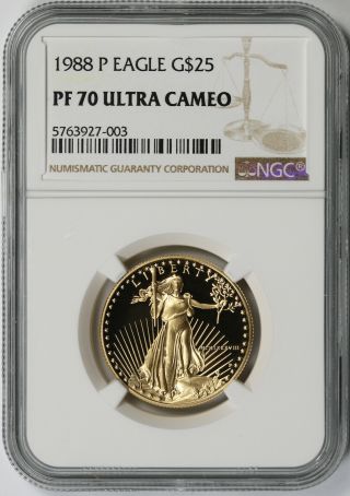1988 - P American Gold Eagle $25 Half - Ounce 1/2 Oz Proof Pf 70 Ultra Cameo Ngc