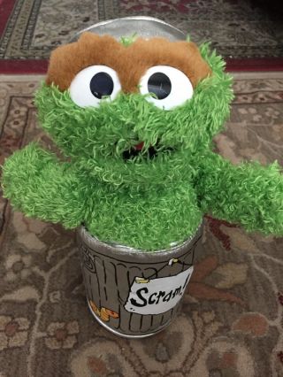 Sesame Street Oscar The Grouch Trash Can 2003 Plush Stuffed Toy Doll Good Shape