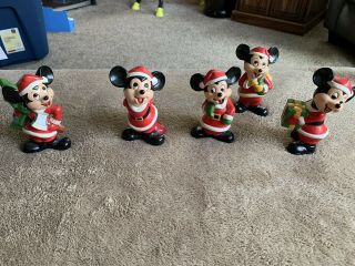 5 Vintage Walt Disney Productions Korea Mickey Mouse Santa Christmas Figures