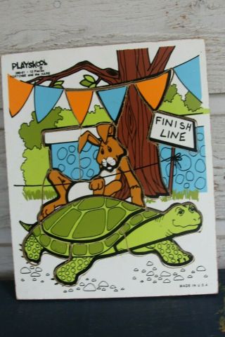 Playskool Tortoise And The Hare Wooden Puzzle Vintage 290 - 01 12 Piece Children 