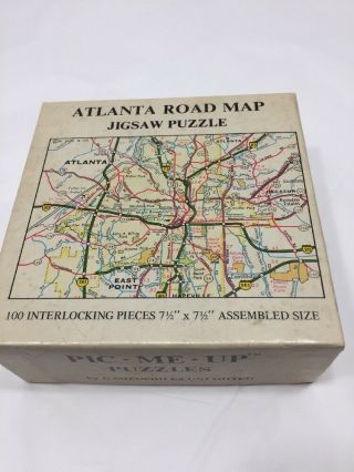 Vtg 1973 Gameophiles Atlanta Road Map Jigsaw Puzzle Pic Me Up 7372 - 150 100pc