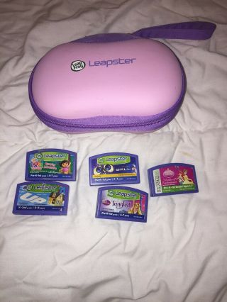 Leap Frog Leapster Pink/purple Hard Case And Five Games