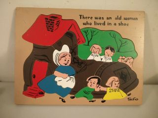 Vintage Sifo Wooden Puzzle " There Was An Old Woman Who Lived In A Shoe "