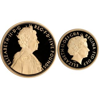 2 pc 2012 Great Britain Gold Queen Diamond Jubilee 5 Pound Double Sovereign Set 2