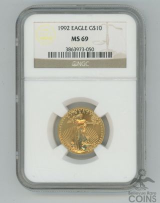 1992 American Gold Eagle $10 1/4 Oz.  999 Ngc Ms69 Key Date Grade