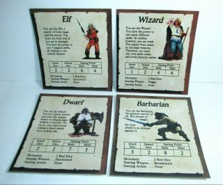 1990 Heroquest Board Game Hero Elf Dwarf Barbarian Wizard Character Cards Part
