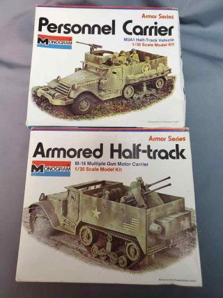 Monogram 8216 Personnel Carrier & 8215 Armored Half - Track.  Complete Kits.  1/35