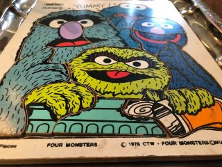 Playskool Sesame Street Vtg Wooden Puzzle Four Monsters 1976 Grover Oscar 2