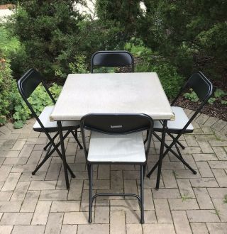 Vintage Samsonite Folding Card Table And Chairs - 5 Piece Set,  Black Frame
