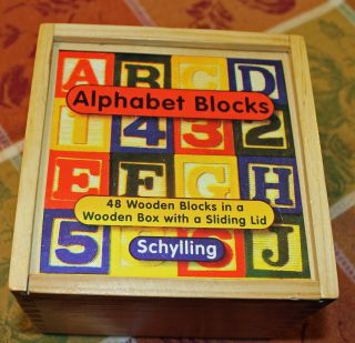 Schilling Alphabet Blocks In Wooden Box,  Each Block 1 Inch Square