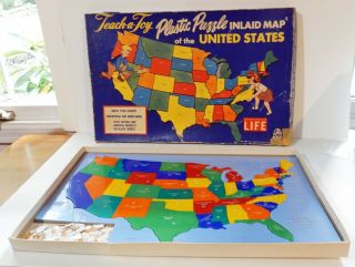 Vintage 1950s Hasbro Teach - A - Toy Plastic Puzzle Inlaid Map Of The United States