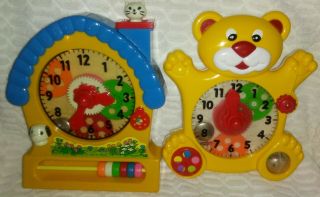 10 " 10 " Set Of 2 Vintage Clock Toys Gears Bell Redbox 1989 2003 Teddy Bear