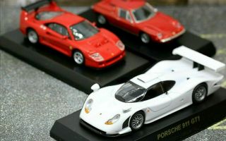 Kyosho 1/64 Ferrari F40 Competizione,  Porsche 911 Gt1 98,  Fxx 3 Cars