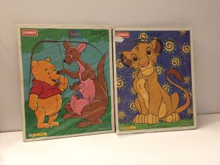 Vintage Playskool Disney The Lion King Simba And Whinnie The Pooh Wooden Puzzle