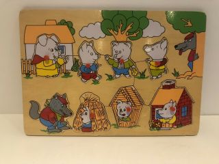Vintage The Three Little Pigs Nursery Rhymes Wooden Puzzle -