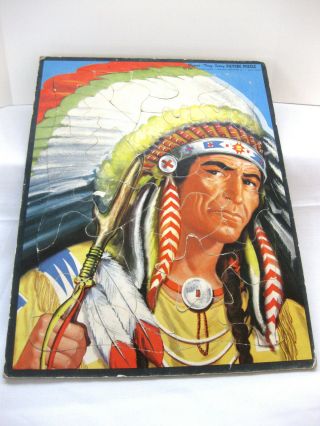 Vintage 1951 Whitman Frame Tray Picture Puzzle Indian Chief Native American