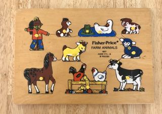 Fisher Price Vintage Preschool Children’s Farm Animals Wooden Puzzle 1979