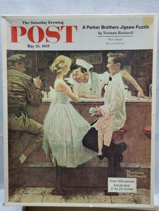 Vintage Norman Rockwell Puzzle " First Prom " Sat.  Evening Post 500pc Parker Bros.