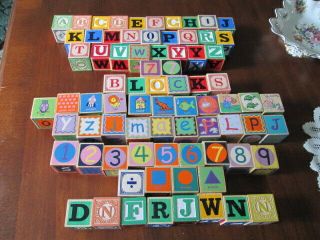 77 Wood Abc Letter Blocks Upper & Lower Case,  Colors,  Shapes,  Numbers & Pictures