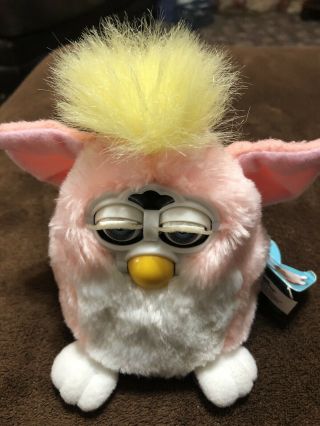 Furby Babies 1999 Pre Owned Pink/White With Yellow Hair And Tail 2